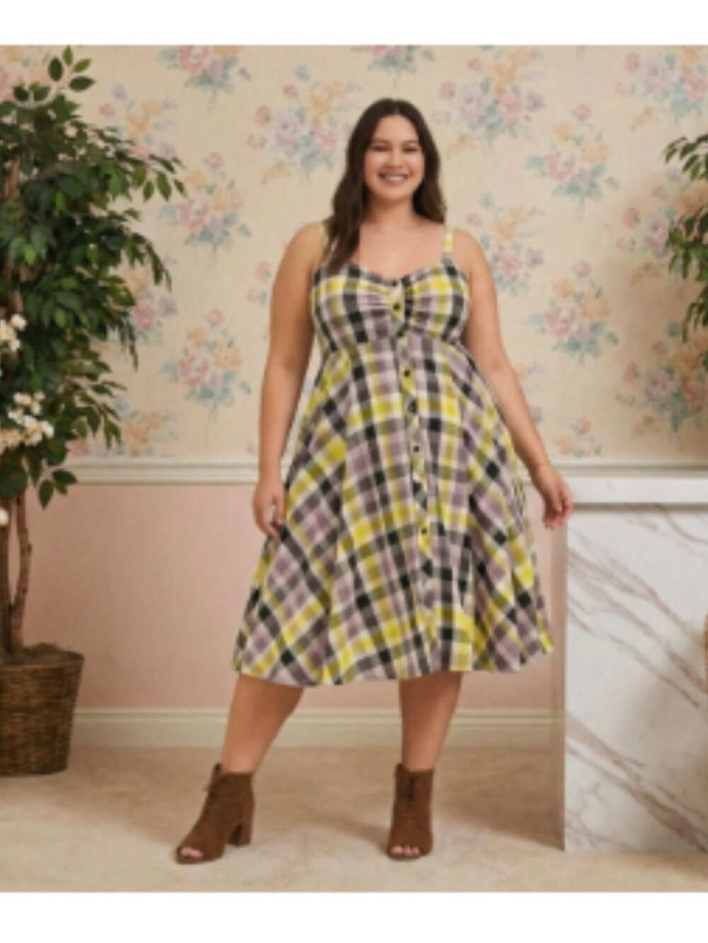 Torrid Multi Plaid Challis Button Front Midi Dress Size 1X - Picture 5 of 15